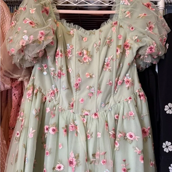JessaKae Pastel Green Floral Kids Dress - Picture 4 of 5